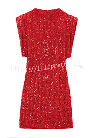Fashionable Sequined Round Neck Sleeveless Slim-fit Mini Dress