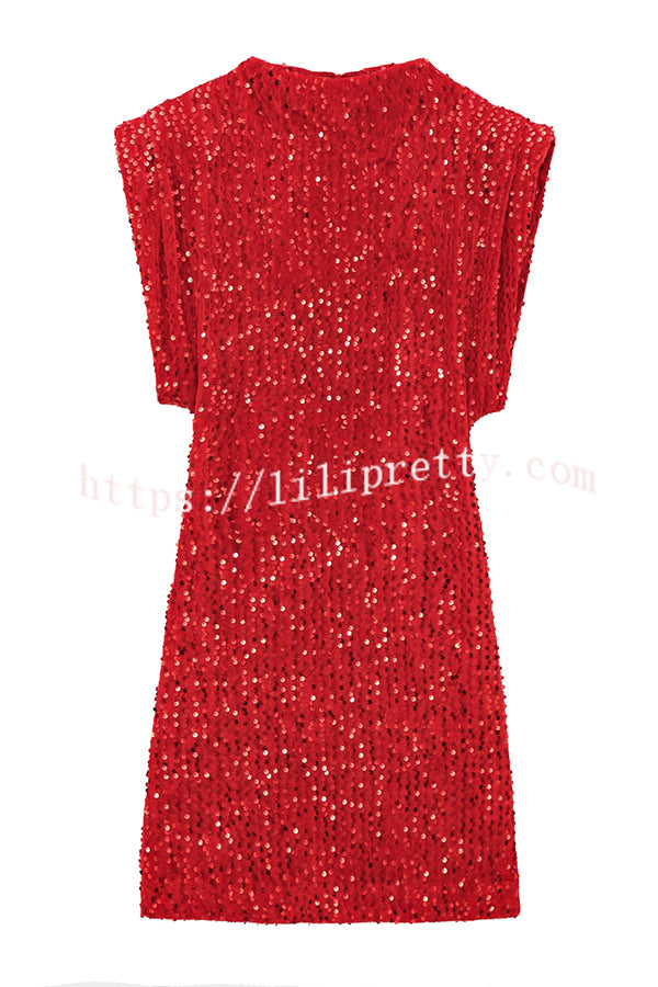 Fashionable Sequined Round Neck Sleeveless Slim-fit Mini Dress