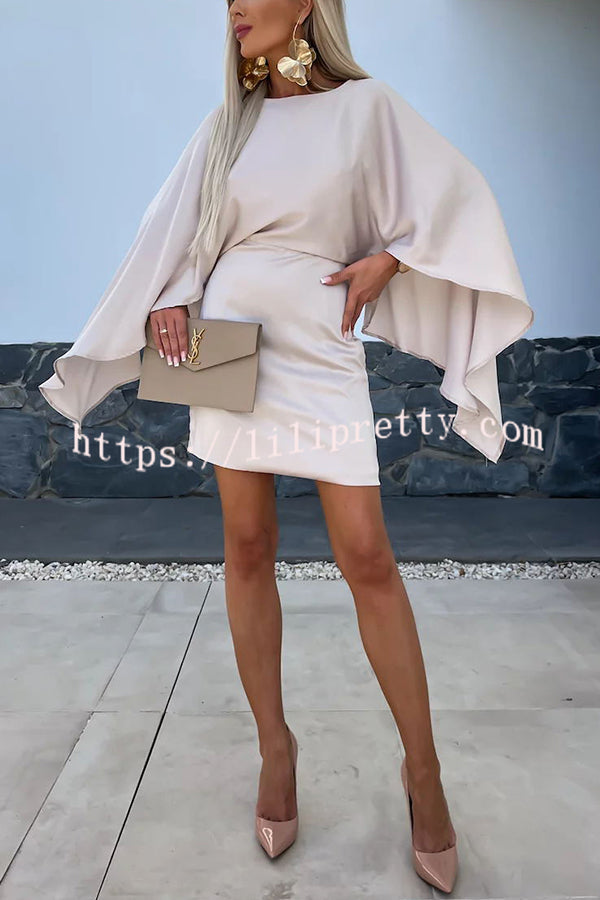 Lilipretty® Beautiful Wings Satin Butterfly Sleeves Elastic Waist Formal Mini Dress