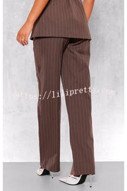 Goal Digger Striped Button Belted Lapel Vest and Pocketed Wide-leg Pants Set