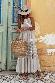 Lilipretty Summer Rise Striped Halter Neck A-line Maxi Dress