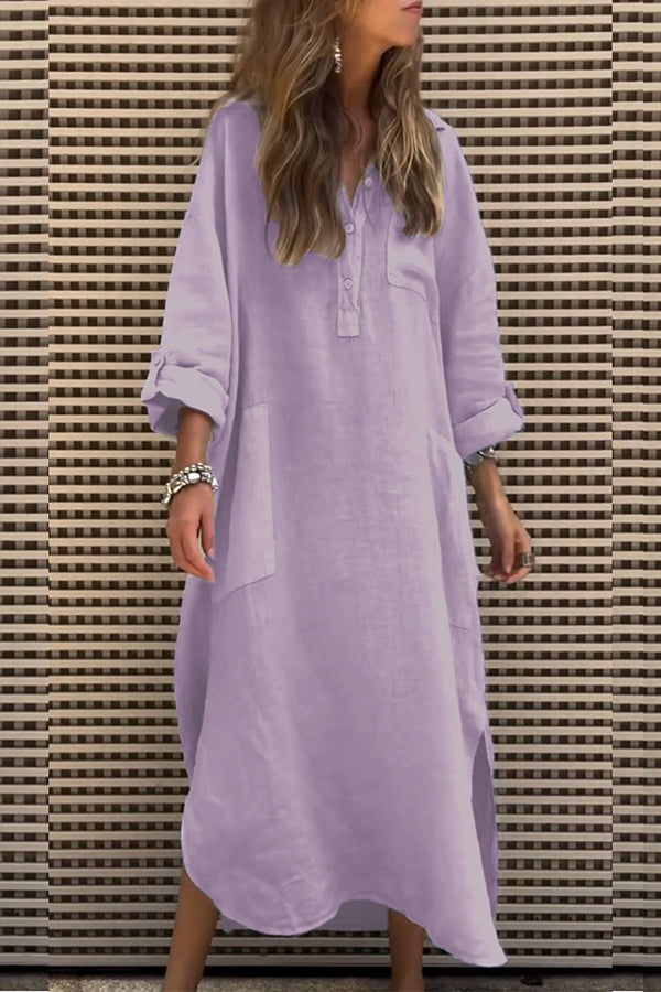 Solid Color Casual Button Pockets Irregular Hem Maxi Dress