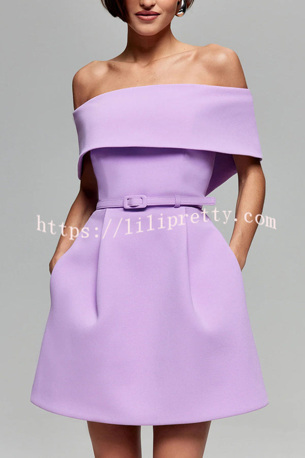 Elegant Evening Lapel Bandeau Removable Belt Pocketed Mini Dress