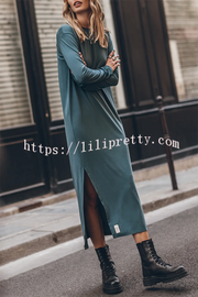 Lilipretty The Bedisse Cotton Blend Long Sleeve Relaxed Slit Midi Dress