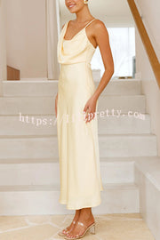 Satin Solid Color Elegant Sling Waist Open Back Maxi Dress