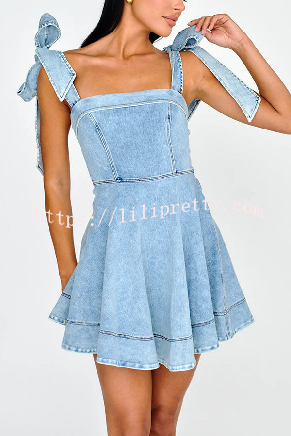 Stylish Lace-up Backless Stretch-fitting Denim Mini Dress