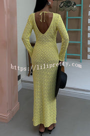Fashion V-neck Long-sleeved Hollow Slim Maxi Dress