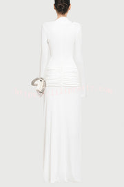 Stylish Long-sleeved Slim-fit Pleated Elegant Maxi Dress