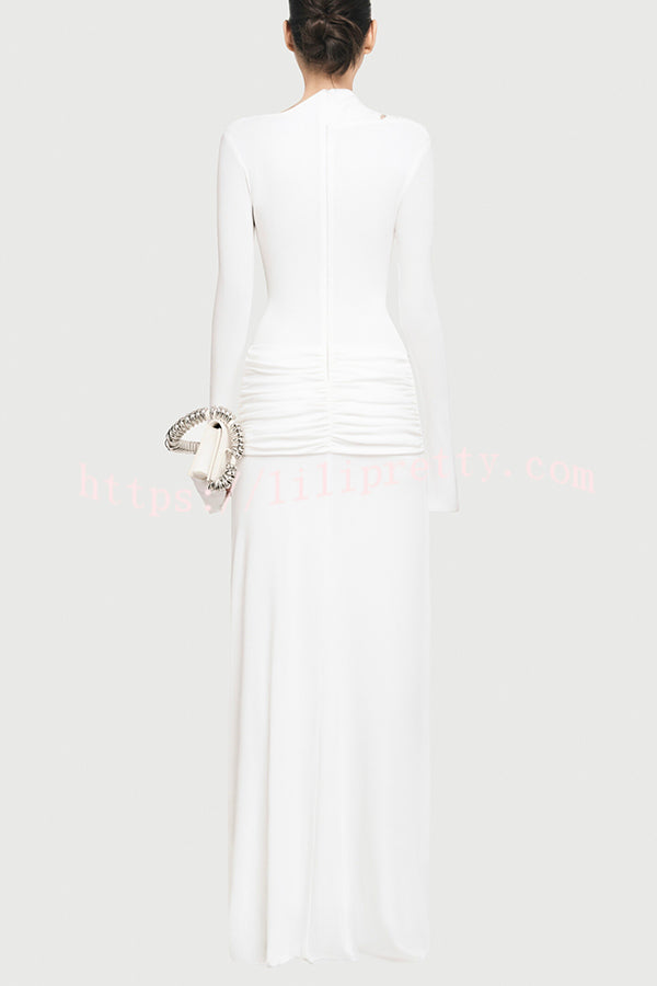 Stylish Long-sleeved Slim-fit Pleated Elegant Maxi Dress