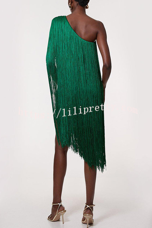 Fashion One-shoulder Slim-fit Elegant Tassel Mini Dress