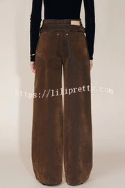 Taylor Denim Mid Rise Detachable Belt Flocked Pocket Wide Leg Jeans