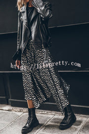 Lilipretty Olivia Metallic Fabric Back Elastic Waist Irregular Hem Midi Skirt