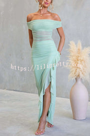 Sexy Mesh Off-shoulder Slim Fit Ruffled Slit Maxi Dress