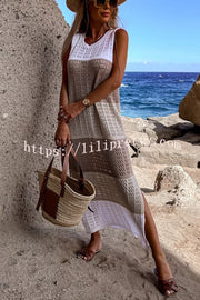 Lilipretty Alive and Free Knit Colorblock Hollow Out Slit Beach Midi Dress