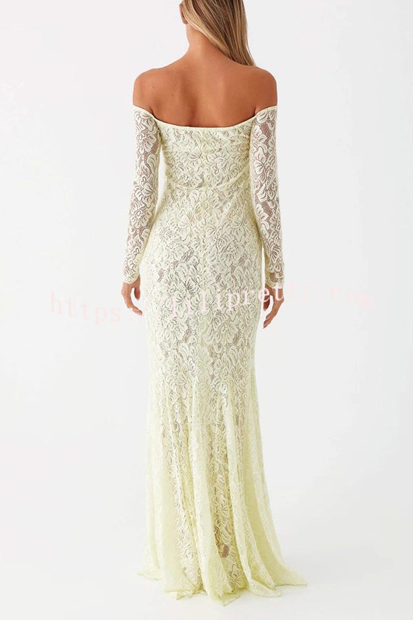 Sexy Off Shoulder Long-sleeved Lace Slim Fishtail Maxi Dress