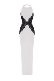 Sexy Halterneck Lace Paneled Backless Slim Maxi Dress