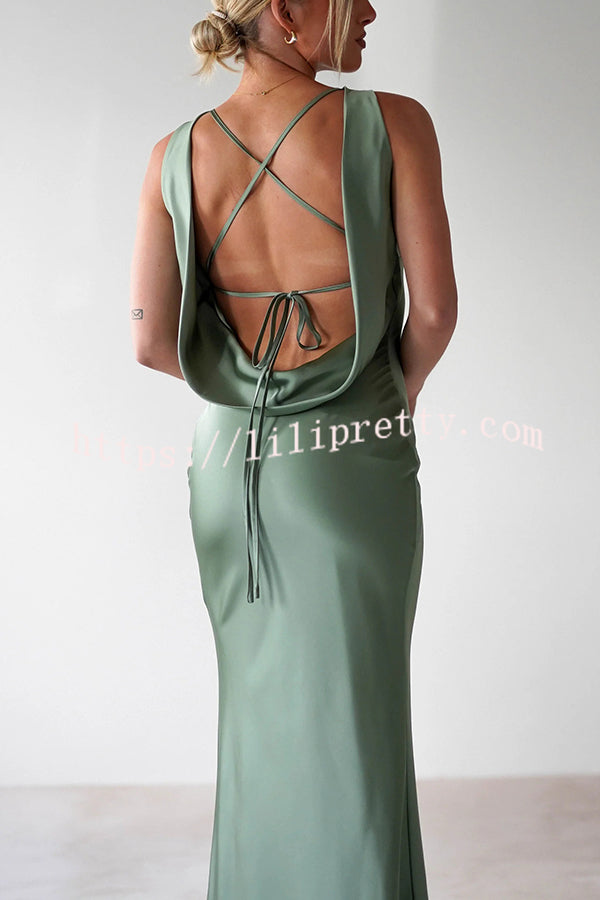 Solid Color Sexy Backless Lace-up Elegant Slim Maxi Dress