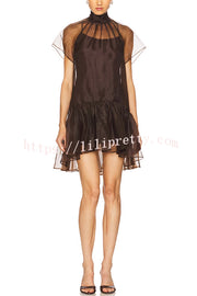 Cocktail Attire Sheer Organza Wide Sleeve Back Bow Layered A-line Mini Dress