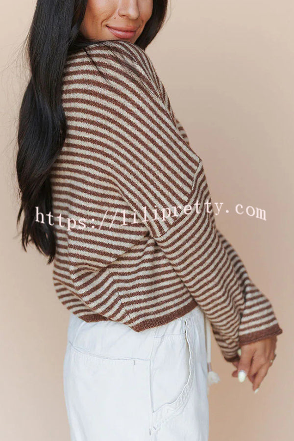 Fashionable Contrast Striped Casual Long-sleeved Knitted Cardigan