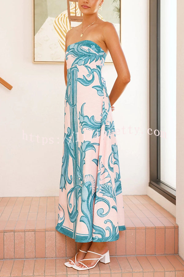 Unique Botanical Print Off-the-shoulder Fitted Maxi Dress