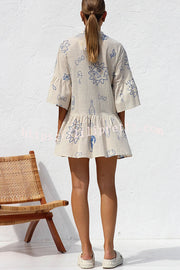 Lilipretty® Shelby Unique Print Bell Sleeve Smock Style Tiered Shirt Mini Dress