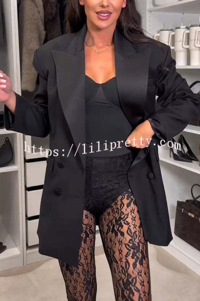 Chic Style Satin Lapel Button Up Long Sleeve Oversized Blazer