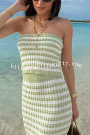 Bahamas Beach Knit Colorblock Stripes Bandeau Top and High Rise Stretch Maxi Skirt Set