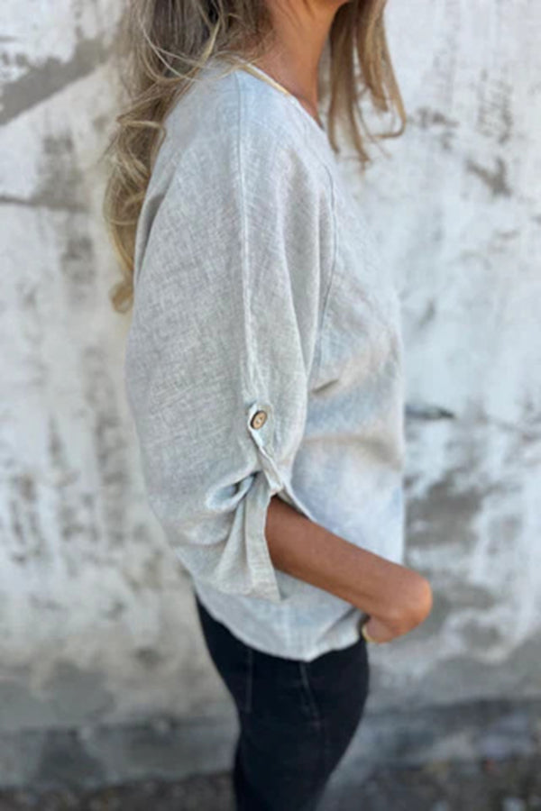Solid Color Casual Round Neck Loose Knot Top