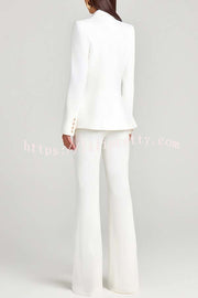 Women Power Metal Cross Snap Button Long Sleeve Lapel Blazer