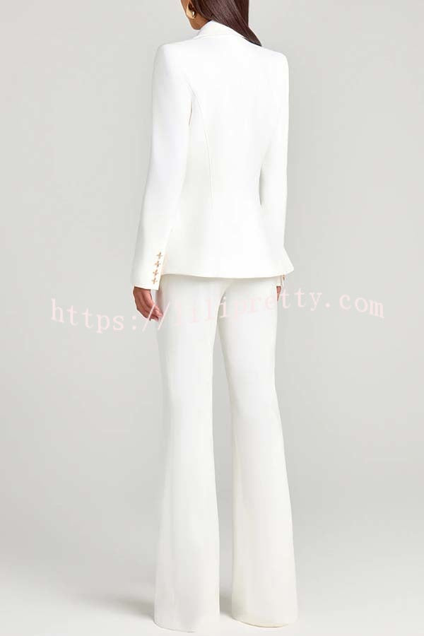 Women Power Metal Cross Snap Button Long Sleeve Lapel Blazer