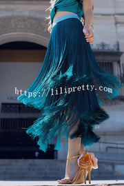 Elegant Tassel Hem Elastic Waist Casual Maxi Skirt