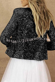 Lilipretty I'm Down To Party Sequin Open Front Crop Jacket
