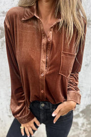 Solid Velvet Long-sleeved Single-breasted Loose Pocket Shirt