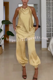 Satin Solid Color Loose Backless Casual Top