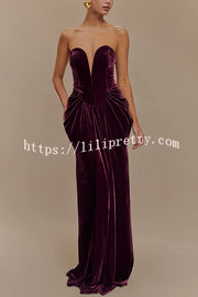 Paige Velvet Off Shoulder Side Pleated Hip Drape Maxi Dress