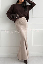 Caitlin Knit Lace Trim Patchwork Long Sleeve Back Slit Relaxed Sweater