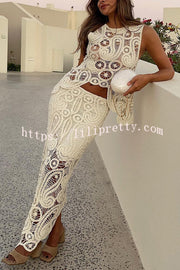 Lilipretty® Summer Getaway Look Crochet Lace Elastic Waist Irregular Hem Maxi Skirt