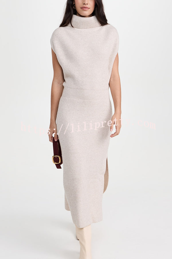 Solid Color Sleeveless Knitted Elegant Waist Midi Dress