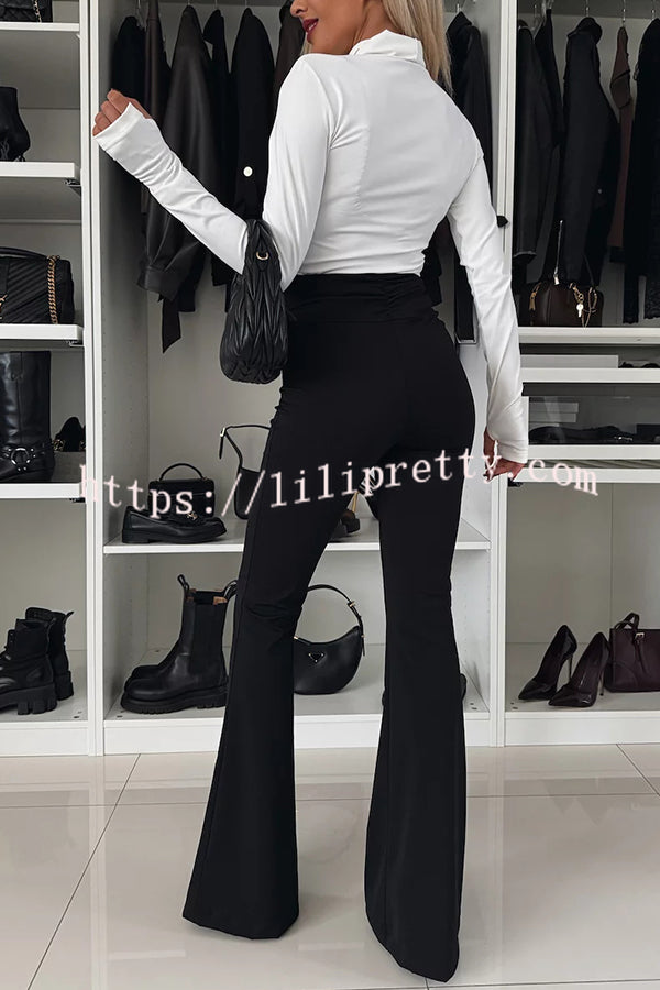 Elegant and Flexible High Rise Ruched Waist Stretch Flare Pants