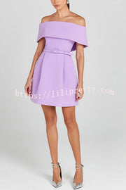 Elegant Evening Lapel Bandeau Removable Belt Pocketed Mini Dress