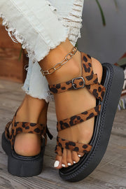 Fashion Leopard Print Clip-toe Casual Buckle Flat Roman Shoes