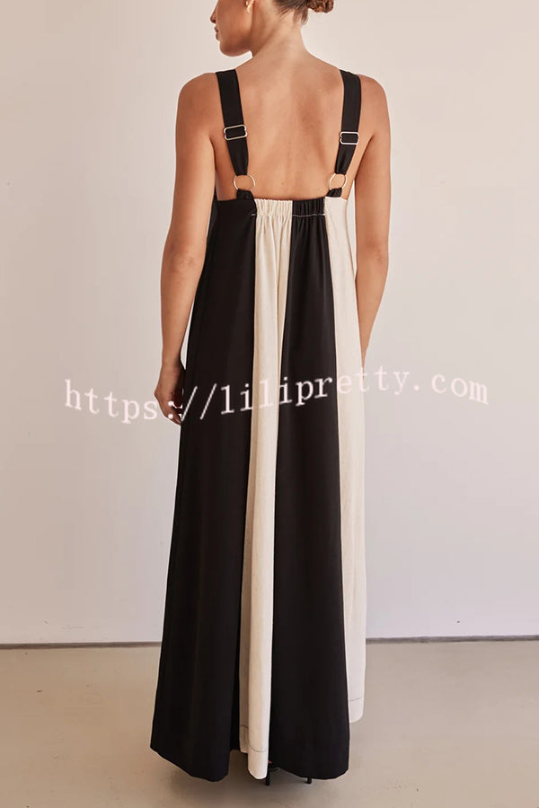 Day To Night Linen Blend Colorblock Wide Strap Maxi Dress