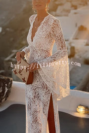 Dream Love Floral Lace Bell Sleeve V-neck Slit Maxi Dress