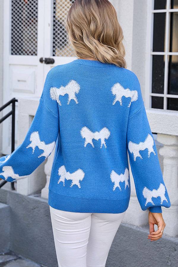 Fashionable Round Neck Long Sleeve Knitted Bow Sweater