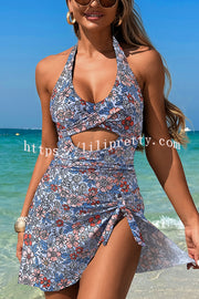 Fashionable Halterneck Waist Hollow Stretch One-piece Swimsuit