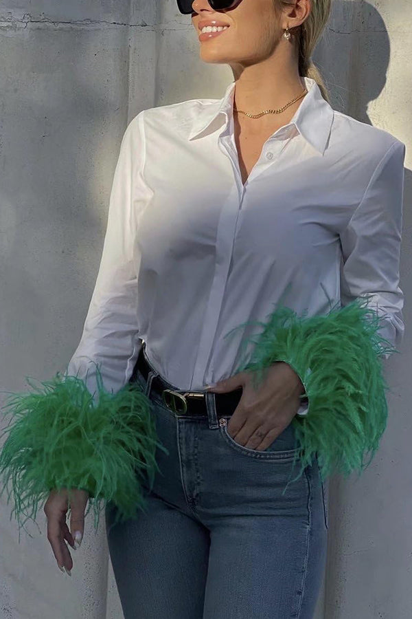 Fashionable Feather Long-sleeved Casual Loose Shirt