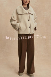 Romane Faux Fleece Fabric Contrast Trim Long Sleeve Knitted Pocket Lapel Loose Jacket