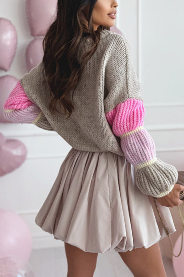 Stylish Loose-fitting Color-blocked Long-sleeved Knit Sweater
