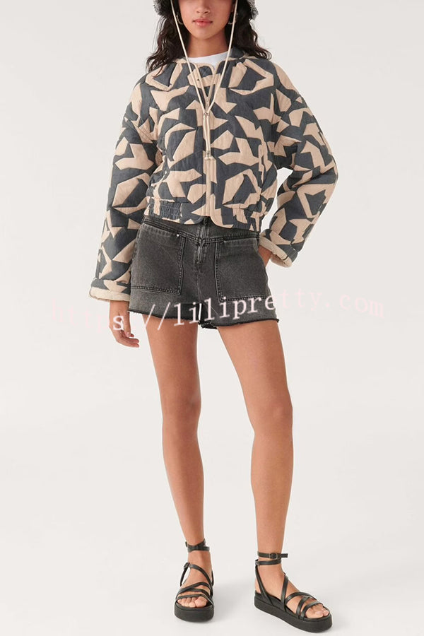 Chrissa Unique Printed Casual Long Sleeve Pocket Cotton Jacket