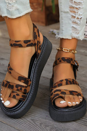 Fashion Leopard Print Clip-toe Casual Buckle Flat Roman Shoes